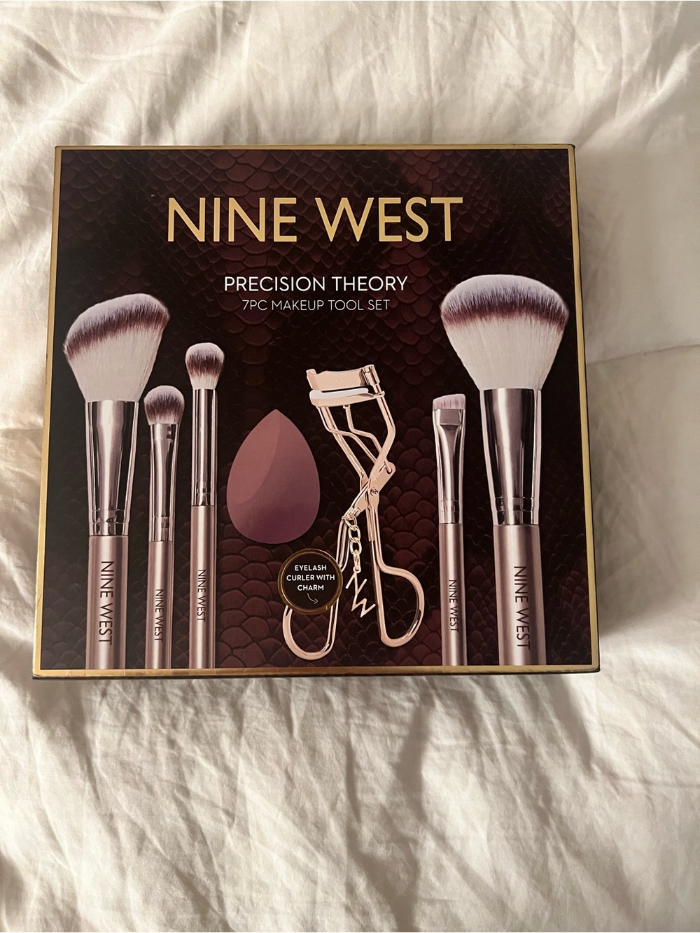 Nine West Rose Gold Makeup Brush Set with Mauve Sponge
